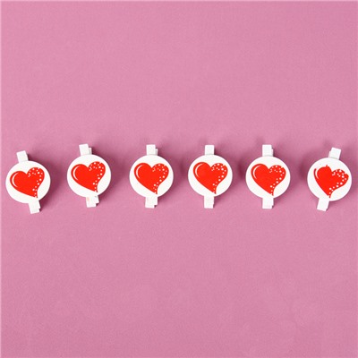 Прищепки декоративные «Сердечки» набор 6 шт., 2 × 11,5 × 16 см