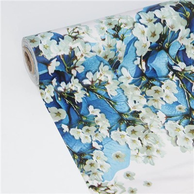 Клеёнка на стол на тканевой основе Доляна «Синие розы», рулон 20 метров, ширина 137 см, общая толщина 0,22 мм, цвет синий
