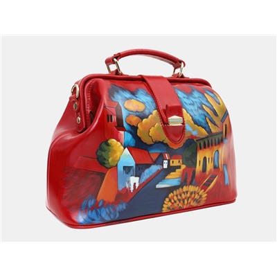Красная кожаная сумка с росписью из натуральной кожи «W0023 Red Кандинский»