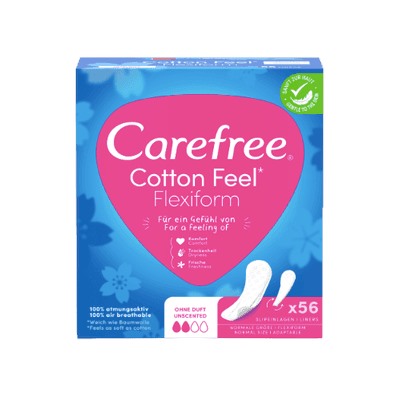 Carefree Slipeinlage Cotton Feel Flexiform ohne Duft 56 St, Карефри Ежедневные прокладки с хлопком Флексиформ 56шт, 3 упаковки (168 шт)