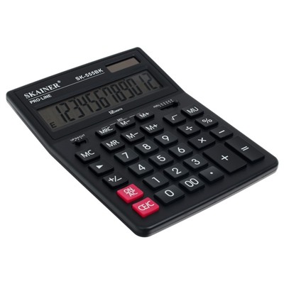 Калькулятор настольный большой, 12-разрядный, SKAINER SK-555BK, 2 питание, 2 память, 155 x 205 x 35 мм, черный
