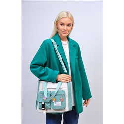 Молодежная сумка шоппер из текстиля, цвет белый с бирюзой