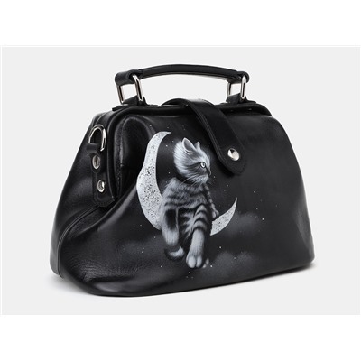Черная кожаная сумка с росписью из натуральной кожи «W0013 Black ZM Ночной наблюдатель»