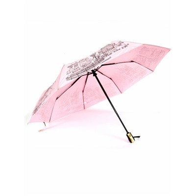 Зонт женский ТриСлона-L 3897D R=58см,  суперавт;  8спиц,  3слож,   набивной "Эпонж",  тефлон,  розовый  (Санкт-Петербург)  260770