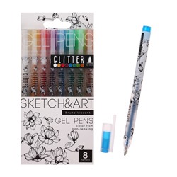 Набор гелевых ручек 8 цветов SKETCH&ART Uni Write.GLITTER, 1,0 мм