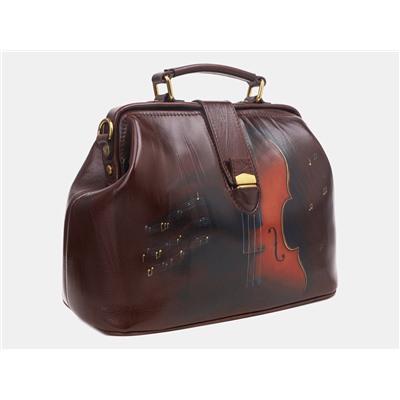 Коричневая кожаная сумка с росписью из натуральной кожи «W0023 Brown Виолончель»