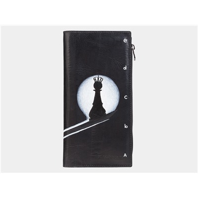 Кожаное портмоне с росписью из натуральной кожи «PR003 Black Шах и мат»