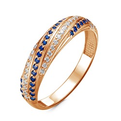 Золотое кольцо с фианитами синего цвета - 1014