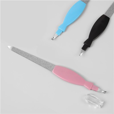 Пилка-триммер металлическая для ногтей, фигурная ручка, с защитным колпачком, 17 см, цвет МИКС
