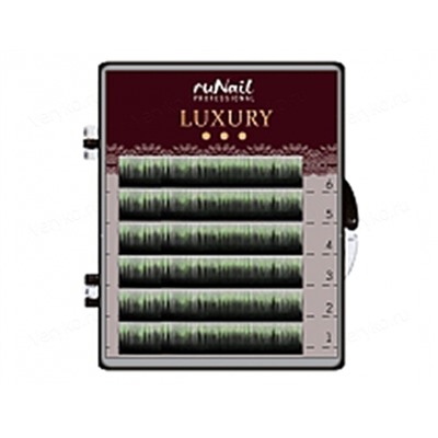 RuNail, Ресницы для наращивания Luxury, Ø 0,1 мм, Mix C, (№10,12,14), цвет: черно-зеленый, 6 линий