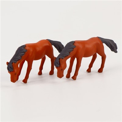 Миниатюра кукольная «Лошадка», набор 2 шт., размер 1 шт. — 4,5 × 2,5 × 1 см, цвет коричневый