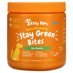 Zesty Paws, Stay Green Bites for Dogs, для пищеварения, для всех возрастов, со вкусом курицы, 90 жевательных таблеток
