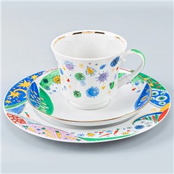 Чайный набор, чайная пара и тарелка 220 мл, ф "Банкетная" рис "Карнавал - 2" фарфор