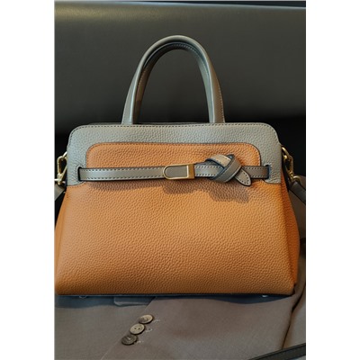 Кожаная женская сумка-портфель, цвет рыжий с коричневым