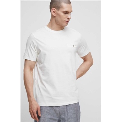 T-shirt bawełniany męskie gładki kolor beżowy