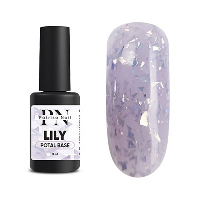 8 мл, Patrisa Nail, POTAL Lily base (каучуковая сиреневая база с серебряной поталью)