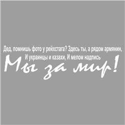 Наклейка на авто "Дед помншь фото у рейхстага?", плоттер, белый, 700 х 200 мм