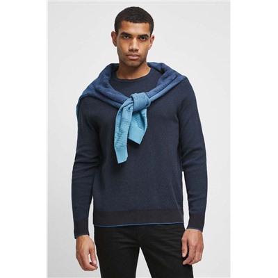 Sweter bawełniany męski z fakturą kolor niebieski