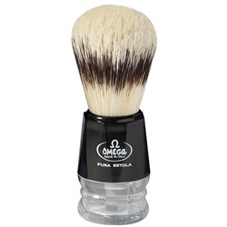 Помазок для бритья Omega 10219 Pure bristle shaving brush. Натуральная щетина, имитация барсука. (ручка Черная/ Прозрачная) (Италия)