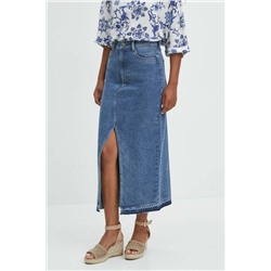 Spódnica jeansowa damska maxi z rozcięciem kolor niebieski