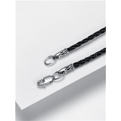 Черный шнурок для крестика нейлоновый с серебряными колпачками - диаметр 2 мм