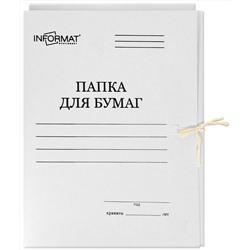 Папка с завязками INFORMAT А4, мелованный картон 440 г/м2, белый