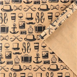 Бумага упаковочная крафтовая «Мужские атрибуты», 50 × 70 см