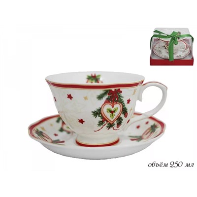 Чашка с блюдцем 250 мл, коллекция "Новогодний" в подарочной упаковке, фарфор. 105-031