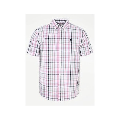 Pink Check Bird Emblem Short Sleeve Shirt