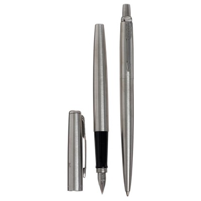 Набор Parker Jotter Core FK61 Stainless Steel CT М, ручка шариковая + ручка перьевая, 1.0 мм, корпус из нержавеющей стали, синие чернила