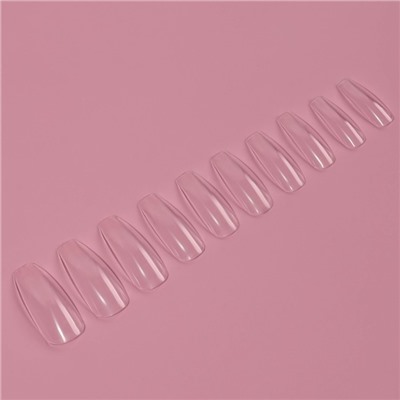 Типсы для наращивания ногтей, 100 шт, форма балерина, полное покрытие, в контейнере, цвет прозрачный
