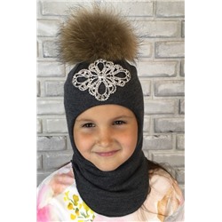 Арт. 755 Шлем зимний для девочек с натуральным помпоном