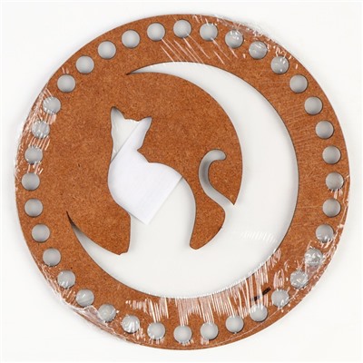 Донышко для вязания резное «Кошка на луне», круг 15 см, хдф 3 мм
