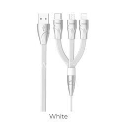 USB кабель 3в1 для iPhone 5/6/6Plus/7/7Plus/micro USB/Type-C 1.2м HOCO U57 (белый)