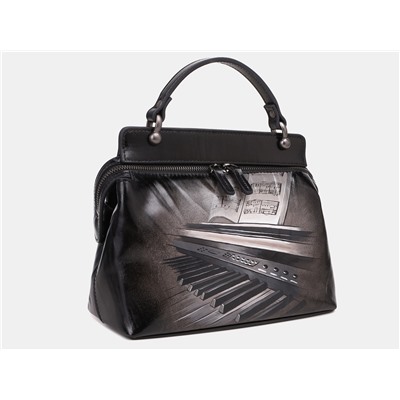 Черная кожаная сумка с росписью из натуральной кожи «W0042 Black Ноты»