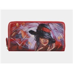 Кожаное портмоне с росписью из натуральной кожи «PR0014 Red В городе дождей»