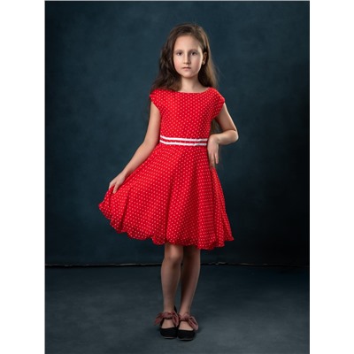 Комплект платье + жакет, цвет красный в белый горох/серый