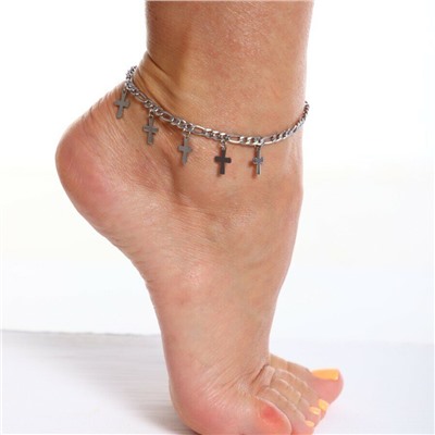 Браслет женский на ногу с крестиками, цвет: серебристый, арт. 018.477