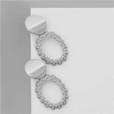 Серьги металл «Эврика» овальные, цвет серебро