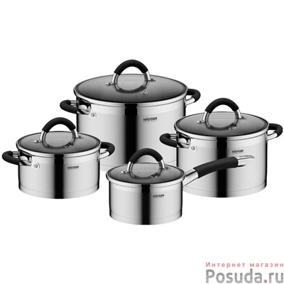 Набор наплитной посуды из нержавеющей стали, 8 пр., NADOBA, серия OLINA арт. 726419