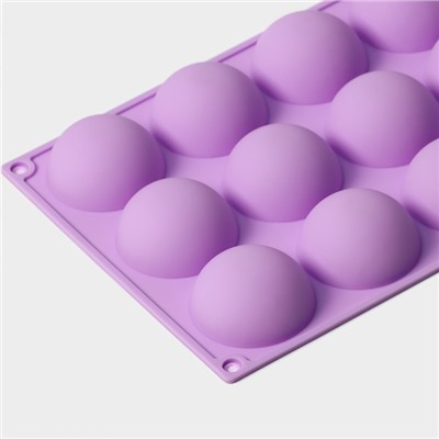 Форма для выпечки Доляна «Фигуры. Полусфера», силикон, 28×16,5×2,3 см, 15 ячеек (d=4,7 см), цвет сиреневый