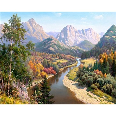 Картина по номерам 40х50 - Горная река (худ. Басов С.)