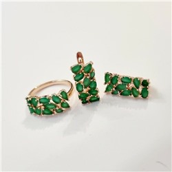 Комплект серьги и кольцо позолота, зеленые камни, р-р 20, 542809 арт.847.741
