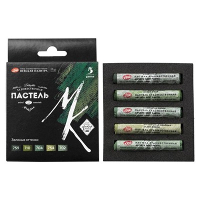 Пастель сухая набор 5 цветов, Soft, ЗХК "Сонет", D-10 мм /L-65 мм, круглое сечение, зелёные оттенки, 2531422203