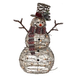 Изделие декоративное с подсветкой "Снеговик",  L70 W30 H90 см, (теплый белый, работает от сети 220V)
