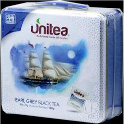 UNITEA. Earl Grey Black Tea 180 гр. жест.банка, 90 пак.