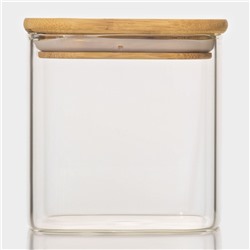 Банка стеклянная для сыпучих продуктов с бамбуковой крышкой BellaTenero «Эко. Квадратная», 700 мл, 10×10,5 см