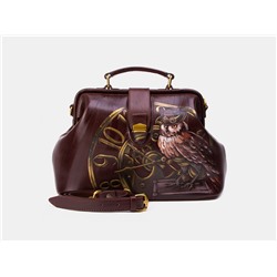 Коричневая кожаная сумка с росписью из натуральной кожи «W0023 Brown Сова Стимпанк»