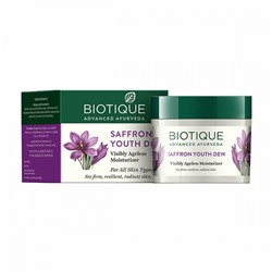Biotique Bio Saffron Youth Dew Visibly Ageless Moisturizer Cream 50g / Био Крем Увлажняющий и Омолаживающий с Шафраном 50г