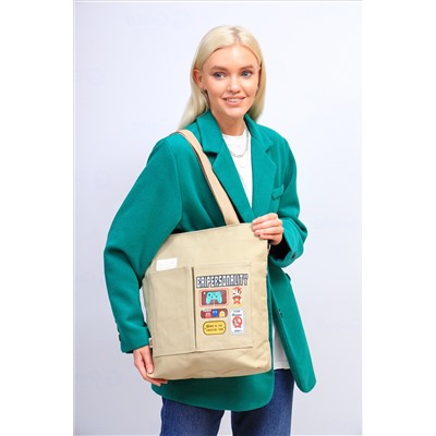 Женская сумка шоппер из текстиля, цвет бежевый